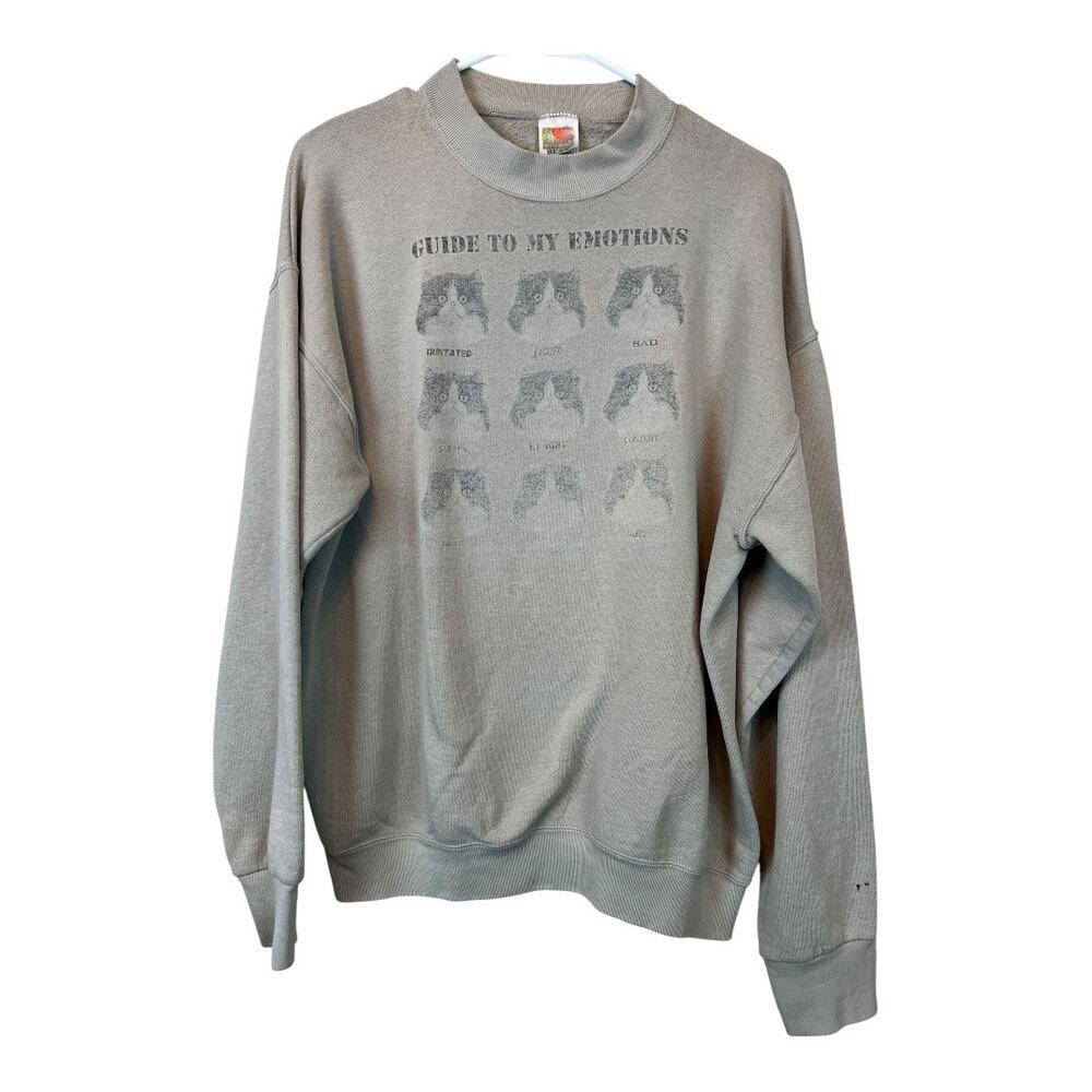 Cat Kitten Guide to my Emotions Sweatshirt Pullover Casual Athleisure Faded L
